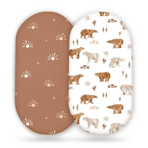 GRSSDER Stretchy Ultra Soft Bassinet Sheet 2 Pack, Universal Fit for Baby Cradle or Changing Table, Sunny Bear Print