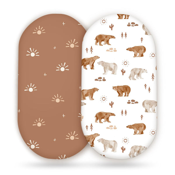 GRSSDER Stretchy Ultra Soft Bassinet Sheet 2 Pack, Universal Fit for Baby Cradle or Changing Table, Sunny Bear Print