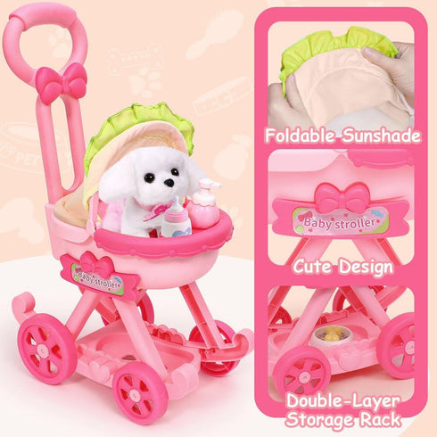 Golray Dog Toys for Kids Girls, Electronic Interactive Stuffed Dog Plush, 10 Pcs Toddler Girl Toy Dog Puppy Care Set