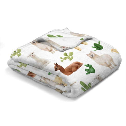 Watercolor Llama Alpacas Cactus Baby Blanket for Boy Girl, Soft Receiving Blanket, 30x40, Desert Animal