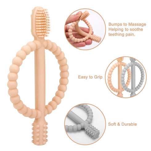 Baby Teething Toys with Easy-Hold Handle, Silicone Infant Toothbrush, Textured for Sore Gums, 0-6 Months