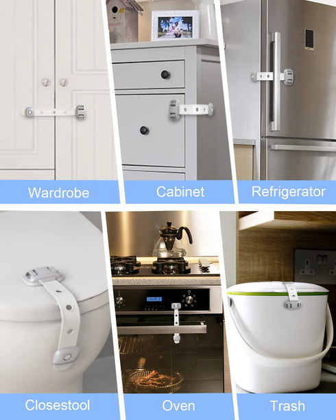 Baby Proofing Child Safety Locks (3 PCS), 3M Adhesive Cabinet Latches for Fridge, Drawers, No Drilling