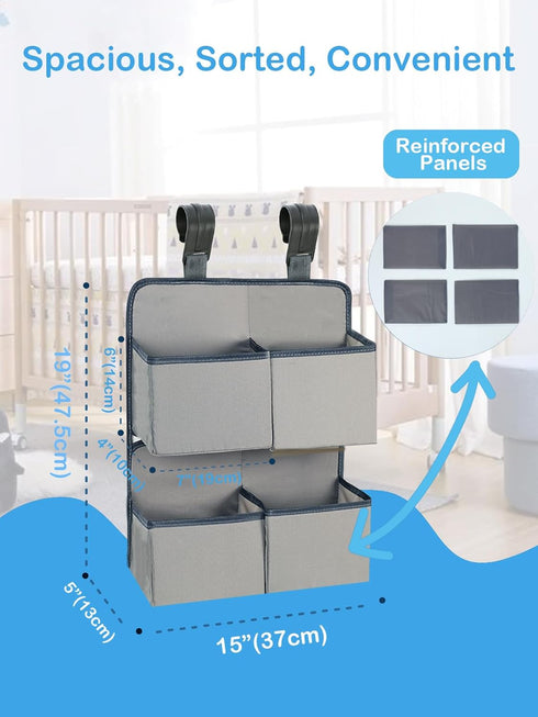80+ 4 Pockets-H19in L15 Hanging Diaper Organizer for Crib/Playpen/Bassinet Hold Diapers - Deep x in Changing Table