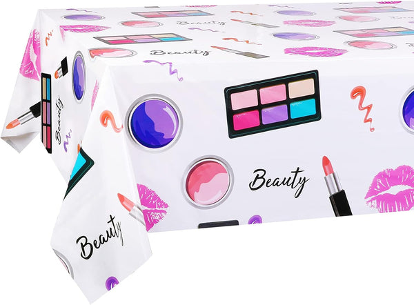 PHOGARY 2 Packs SPA Makeup Party Tablecovers, Disposable Plastic Rectangular Table Covers for Girls Birthday Cocktail