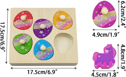 Pinkiwine Unicorn Wooden Peg Puzzles Montessori Educational Toys for Kids Toddlers Easter Basket Stuffers Gifts Unicorn