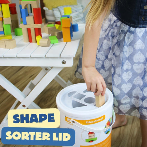 1-3, 100 Pidoko Kids Building Blocks for Toddlers Pcs Wooden Blocks - Includes Storage Bucket and Shape Sorter Lid