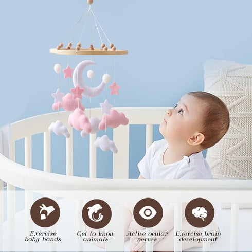 GOODMOM Cloud Mobile for Crib - A Handmade Gender Neutral Cloud Crib Mobile with Moon and Stars Boho Nursery Decor