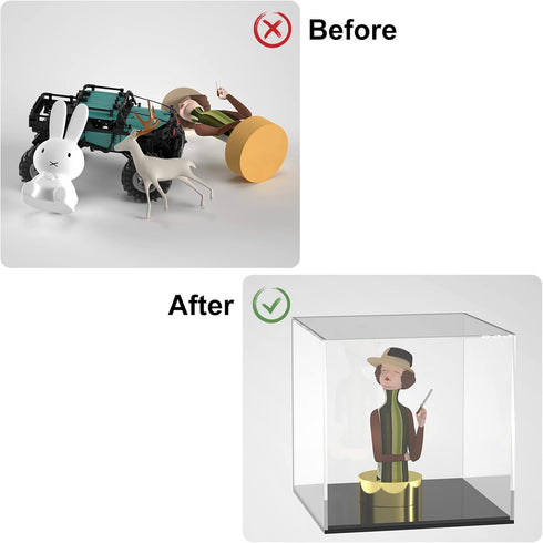 5x5x5 inch, Cliselda Acrylic Display Case with Black Base Clear Square Acrylic Box Cube Small Storage Containers, Fully