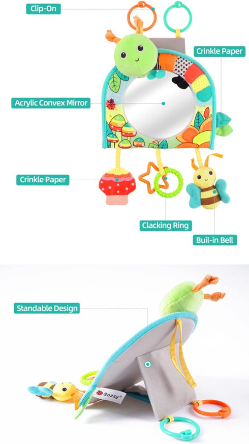 Koty Infant Car Seat Toy - Kick and Play Activity Center with Mirror, Teether, Crinkle Paper, Fun Travel Baby Toy for