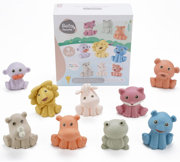 Baby Bath Toys for 6-12 Months, 9 Pack No Hole Silicone Animal Bathtub Pool Float Toy for Baby Girl Boy Present