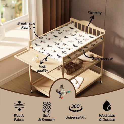 FIGEPO 4 Pack Mallard Duck Baby Changing Pad Covers Neutral Unisex Breathable Fitted Nursery Sheets for Baby Girl