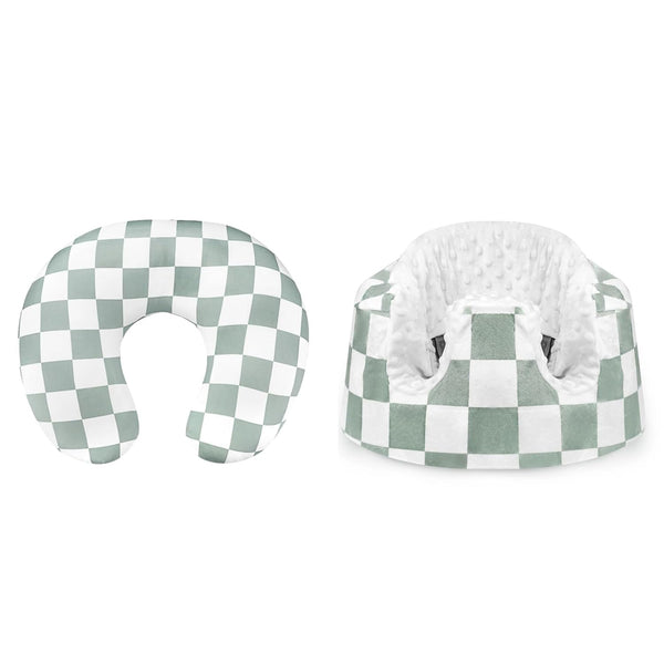 Nursing Pillow Cover and Baby Seat Cover for Bumbo Seat, Green Checkered