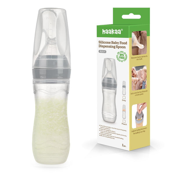 Haakaa Silicone Baby Food Dispensing Spoon Feeder 4oz, Infant Squeeze Feeder for Puree and Solid Food