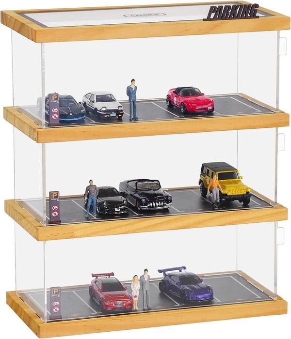 1/64 Scale Display Case, 3-Tiers Diecast Car Garage Display Case with 15 Parking Space and Acrylic Cover