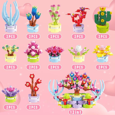 WODMAZ 24 Packs Valentines Day Cards with Plant Building Blocks, Succulents Flower Toys Valentines Day Gifts for Kids