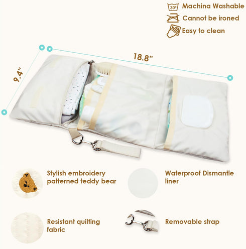 Portable Baby Bag Organizer - Quilted Mini Diaper Bag with Stroller Straps, Travel Set for Boys and Girls, Cream