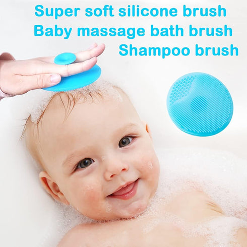 Baby Hair Brush & Silicone Cradle Cap Brush Set, for Newborns & Toddlers, Natural Soft Goat Bristles (Blue)