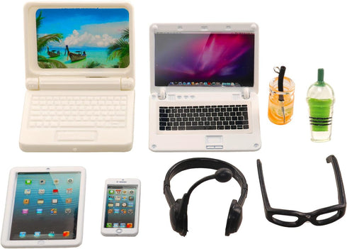 ENOCHT 9 Pack Small Size Doll Playset - Laptop, Tablet, Phone, Glasses, and Headset Accessories for 11.5 Inch Dolls