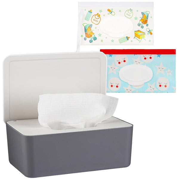 Diaper Wipes Dispenser Holder, Wipes Tissue Case Keeps Wipes Fresh with Lid (Grey)