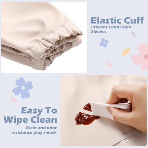 4 Pack 6-36 JaGely Long Sleeve Bibs Baby Smock Waterproof Sleeved Bids with Food Catcher for Baby Eating Feeding Ages