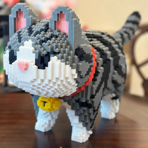 Set8000PCS HONLANCH Animal Gray Striped Bell Cat Micro Building Blocks Gift for Adults and Kids