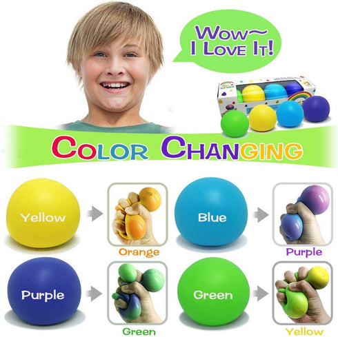 Stress Ball Toys Color Changing, Sensory Squeeze Balls for Adults Kids, Stress Relief Balls for Easter Stuffers - 4 Pack