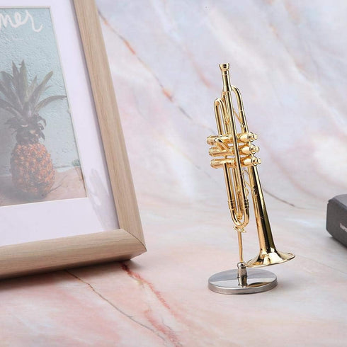 Music Instrument Miniature Replica - Mini Musical Instruments Collection Trumpet Model with Case Stand