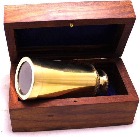 Captains 6" Brass Handheld Mini Telescope with Wooden Box