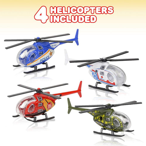 ArtCreativity Diecast Helicopter Toy, Pack of 4 - Police, Fire Engine, EMS, Military Diecast Toy Choppers for Kids