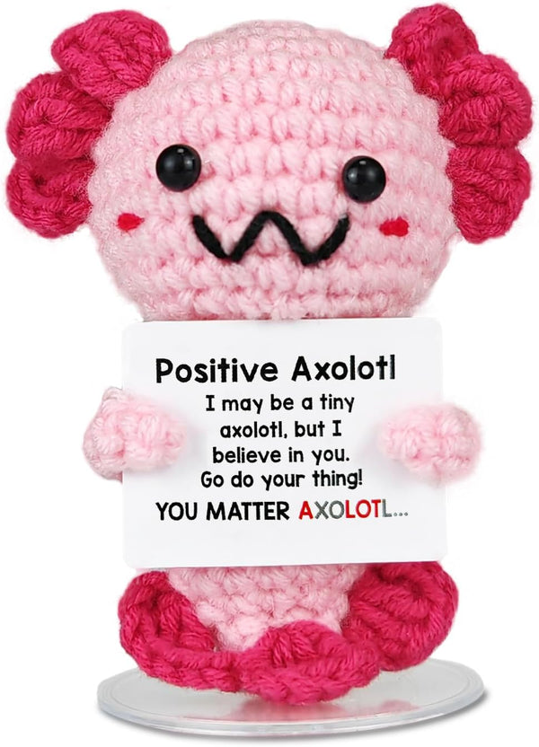 Positive Crochet Animal, Handmade Gift with Positive Card Knitted Emotional Support Decor