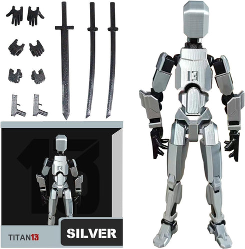 Assembly Completed T13 Action Figure, Titan 13 3D Printed Lucky 13 Action Figure (Silver)