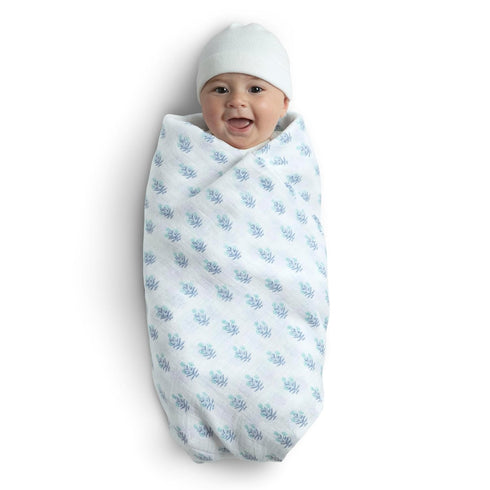 Delta Children 100% Cotton Muslin Baby Receiving Blankets 47x47 Inches, Pack of 2 Blue Botanicals