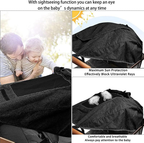 UPF 50+ Stroller Sun Shade, Universal Waterproof Cover with See Through for Baby Stroller Protection