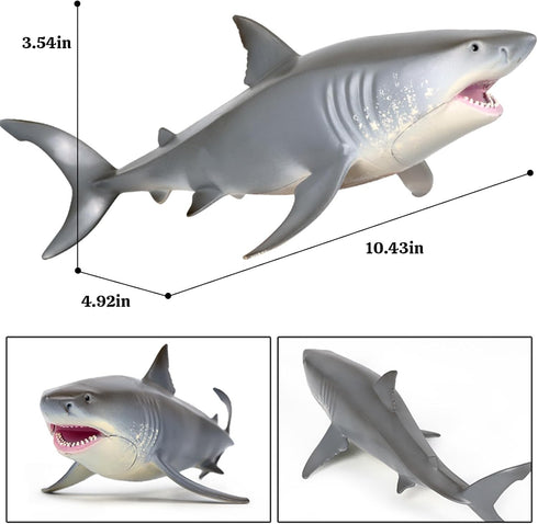 Large Great White Shark Toy - Realistic Marine Life Figure for Boys Girls & Kids Ages 3+, Shark Cake Topper