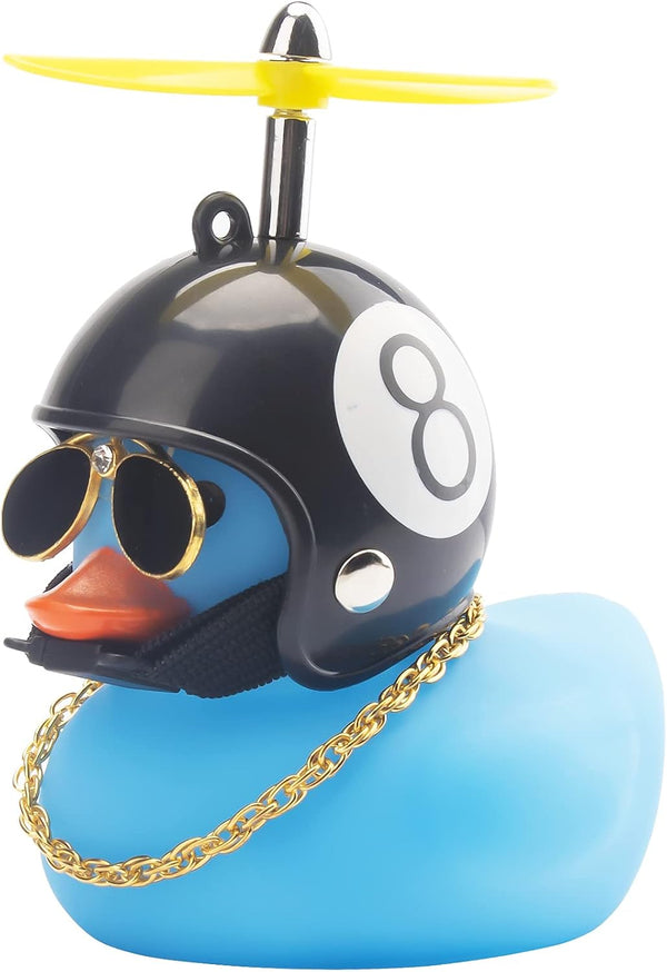 wonuu Rubber Duck Toy Car Decoration, Blue Duck Dashboard Ornaments with Cool Glasses & Propeller Helmet