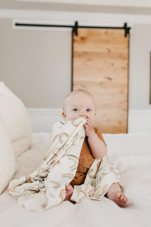 Copper Pearl Large Knit Baby Swaddle Blanket in Kona