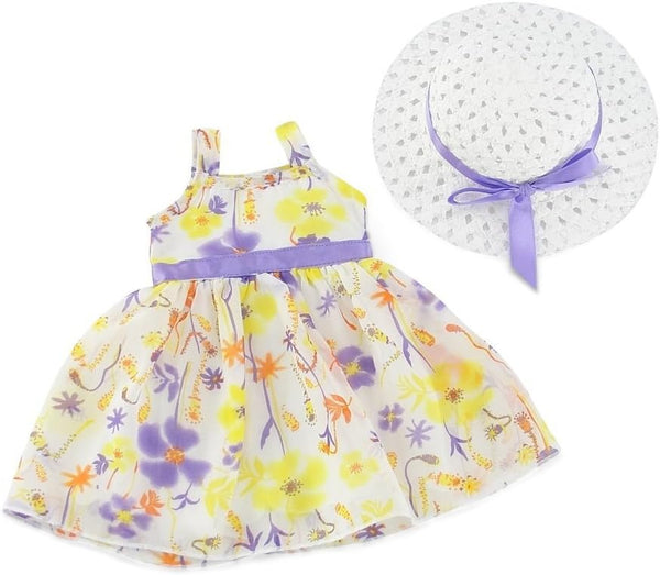 Emily Rose 14 Inch Doll Spring/Summer Chiffon Easter Dress with White Hat for American Girl