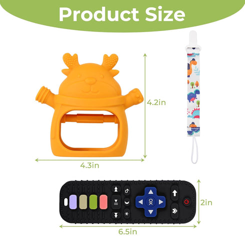 3-18 Set, Teething Toys Months Baby Teether Toy Toddler Remote Teether for Babies Silicone Hand Teether Mitten Control