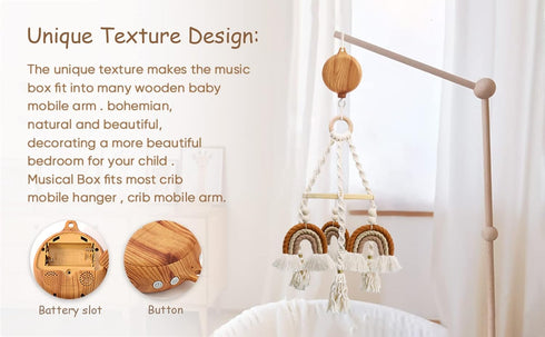 Wooden-Inspired Baby Mobile with Music and Rotating Hook for Crib