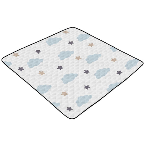 KICPOAY 50 50 Baby Play Mat Blue Clouds Stars White Doodle x Playpen Mats for Floor Play Gym Crawling Mat Non-Slip