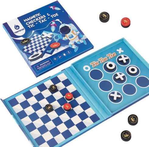 2 in 1 Travel Checkers Sets, Magnetic Foam Pieces Board Game for Kids and Family (Checkers & Tic-Tac-Toe)