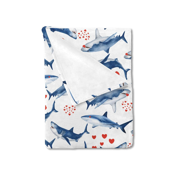 Watercolor Sea Shark Love Baby Blanket, Ocean Animals Hearts Flannel Soft Swaddle Receiving Blanket 30x40