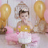 Pink And Gold Glitter Minnie Inspired Happy Birthday Cake Topper with Pink Bows and White Gloves for Girls Birthday