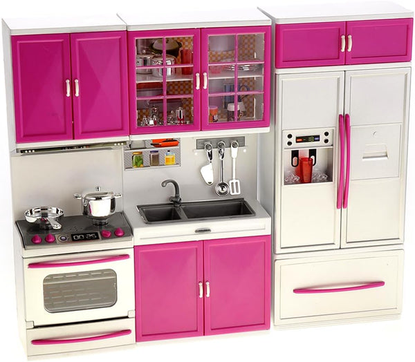 PowerTRC Doll Kitchen Play Set, Mini Modern Toy Kitchen Pretend Play Furnitures