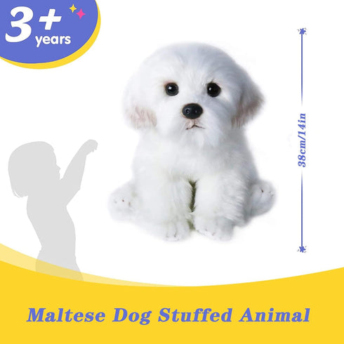 14" Realistic Plush Maltese Dog - Stuffed Animal Puppy Dog Toys - Soft Plush Pillow for Kids and Adults