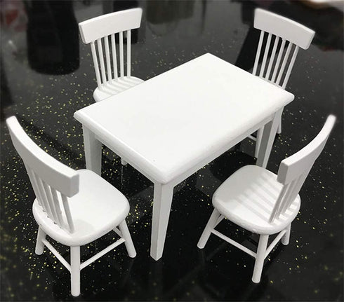 SXFSE Dollhouse Decoration Accessories, 1:12 Dollhouse Miniature Furniture Wooden White Dining Table Chair