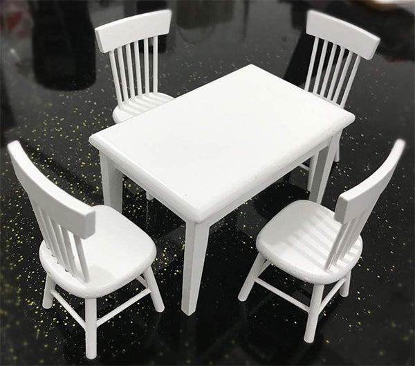 SXFSE Dollhouse Decoration Accessories, 1:12 Dollhouse Miniature Furniture Wooden White Dining Table Chair