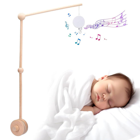 Baby Crib Mobile Arm Wooden Holder with Rotating Music Box Nursery Decor
