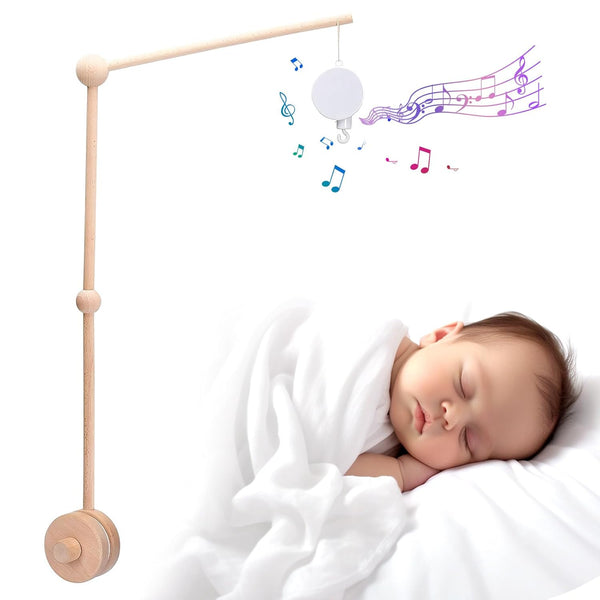 Baby Crib Mobile Arm Wooden Holder with Rotating Music Box Nursery Decor