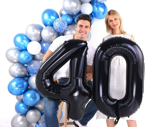 Black Giant 40 Number Balloons - Jumbo Foil Mylar Balloons for 40th Birthday Party Decorations and Anniversary Events